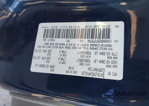 2005 Dodge Durango Slt z USA, uszkodzony, nr VIN 1D4HB48D55F579764